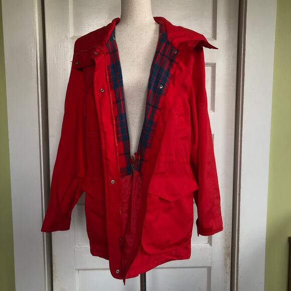VTG Pacific Trail Red Jacket Womens Large Made in Korea Plaid Lined Outdoor Coat - Picture 1 of 16
